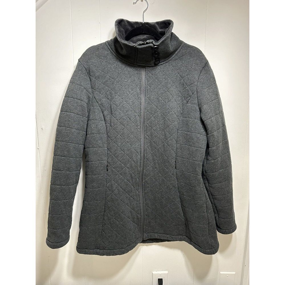 North Face Coat Womens Gray‎ Coat Fleece Zip Up Lined Quilted Size XL X-Large
